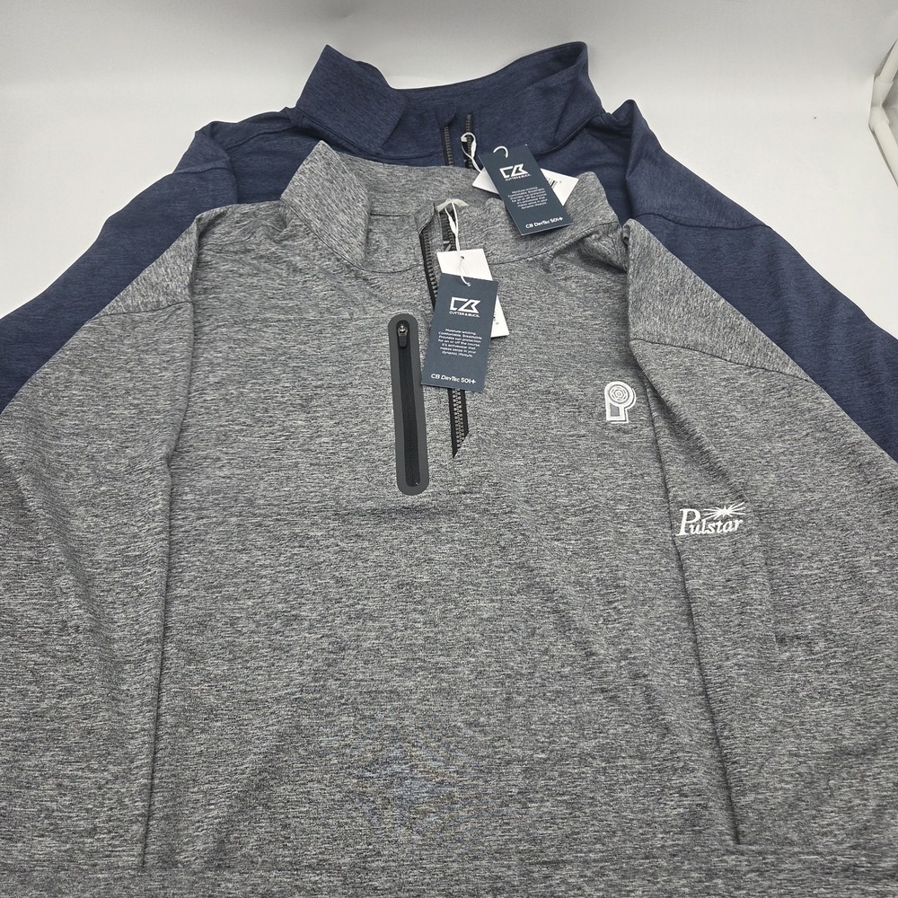 2x NWT CB DryTec Men's 1/4 Zip 3XB Pullover Gray Blue Pulstar Employee Sweater